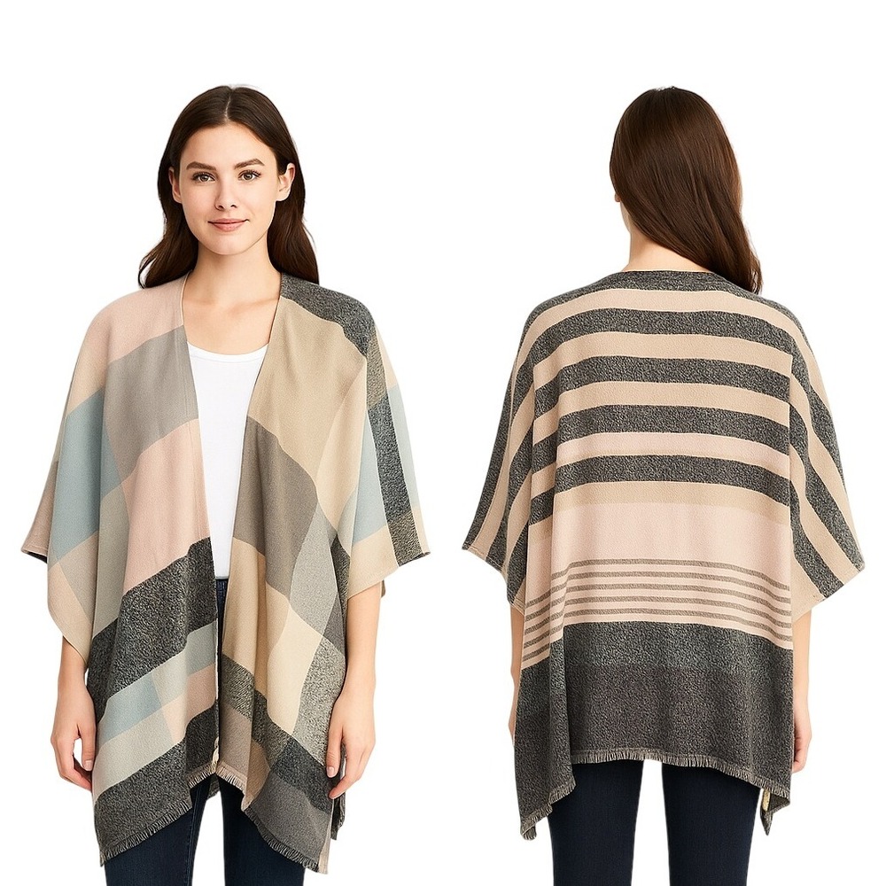 Style Collective Poncho Multicolor OS Cape Shawl Fringe‎ Geometric Boho Chic NEW